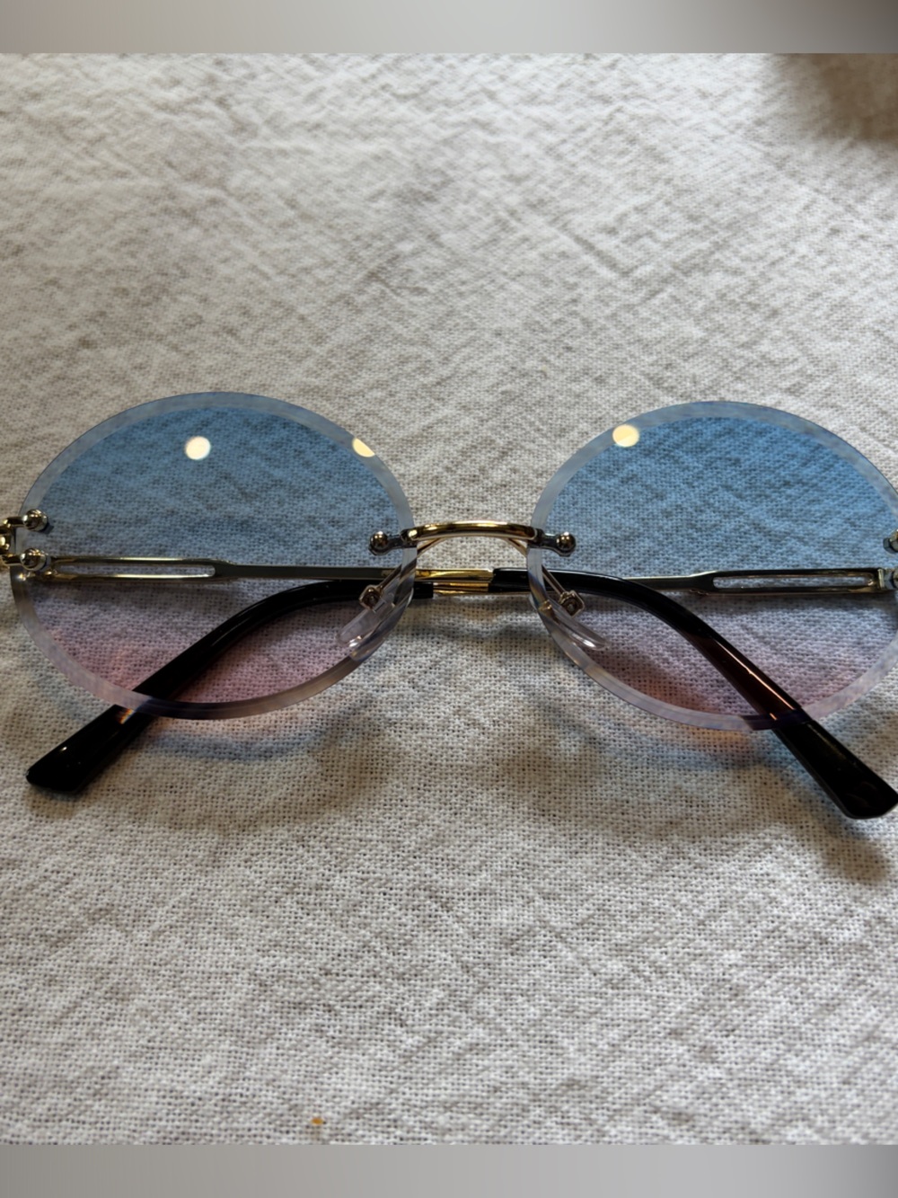 Rimless Gradient Round Sunglasses - Blue to Pink